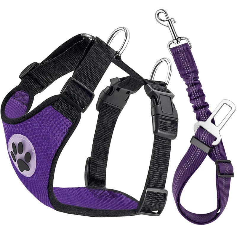 Lukovee Dog Seat Belt for Car, Adjustable Dog Car Harness for Large Medium Small Dogs, Soft Padded & Breathable Mesh Dog Seatbelt with Car Vehicle Connector Strap (Purple,XXX-Small) - Image 1